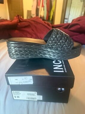 INC International Concepts Black Raffia Platform Slide